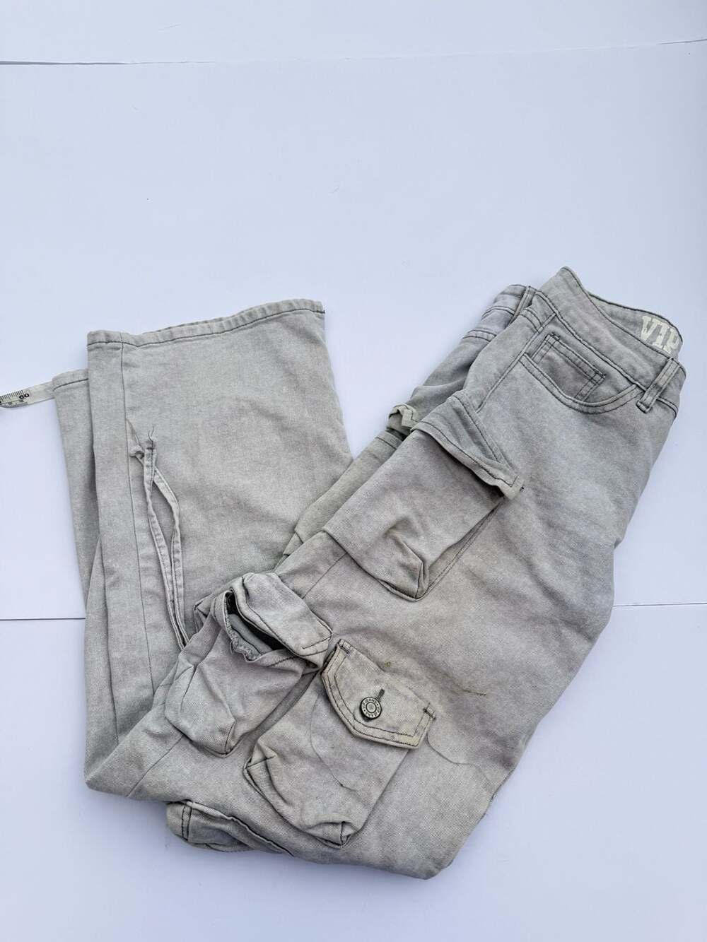 VIP Jeans Cargo Pants Size 3/26 Grey Denim Multi Pocket Y2K